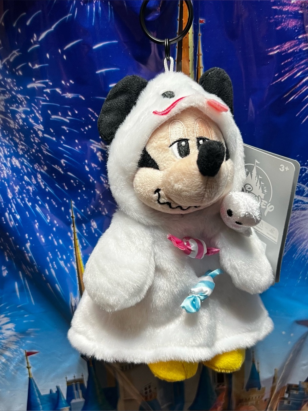 Disney Parks 2026 Halloween Mickey Mouse Ghost Costume Bag Charm Keychain NEW